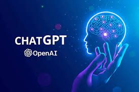 인공지능 회로가 표현된 머리 모양과 ChatGPT, OpenAI 텍스트가 함께 있는 푸른 배경 이미지